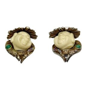 Vintage HAR gold tone laughing Buddha Clip on Earrings